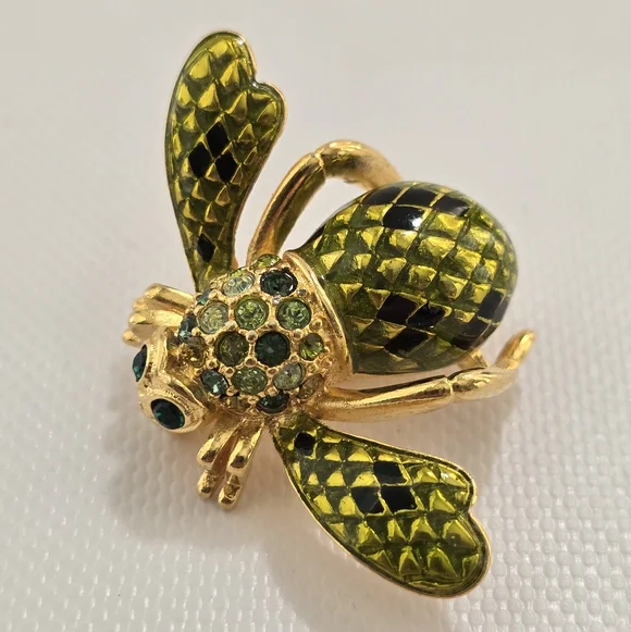 Joan Rivers Bee Brooch – Green Crystal Gold Tone Insect Pin Statement Vintage - Picture 2 of 6